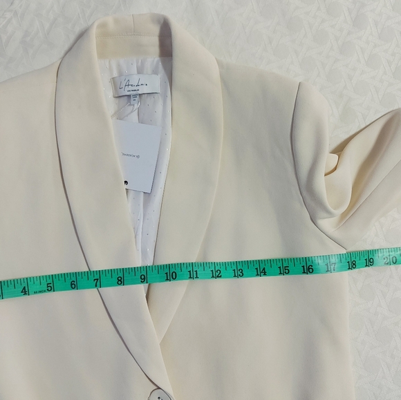 L'Academie The Rosemarie Mini Dress XS Ivory Front Buttons Padded Shoulders Tie - Picture 11 of 13